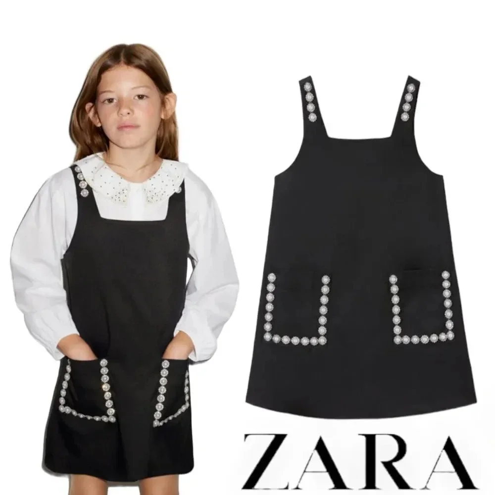 ZARA Kids | Black | JEWEL POCKET PINAFORE DRESS